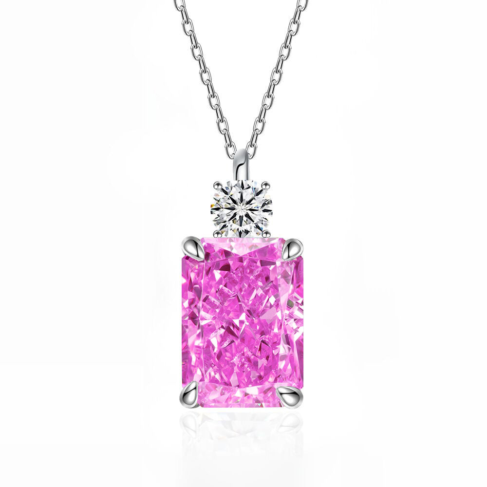 Deep Tanzanite Rectangular Necklace With Ice-Flower Cut High-Carbon Diamond Pendant