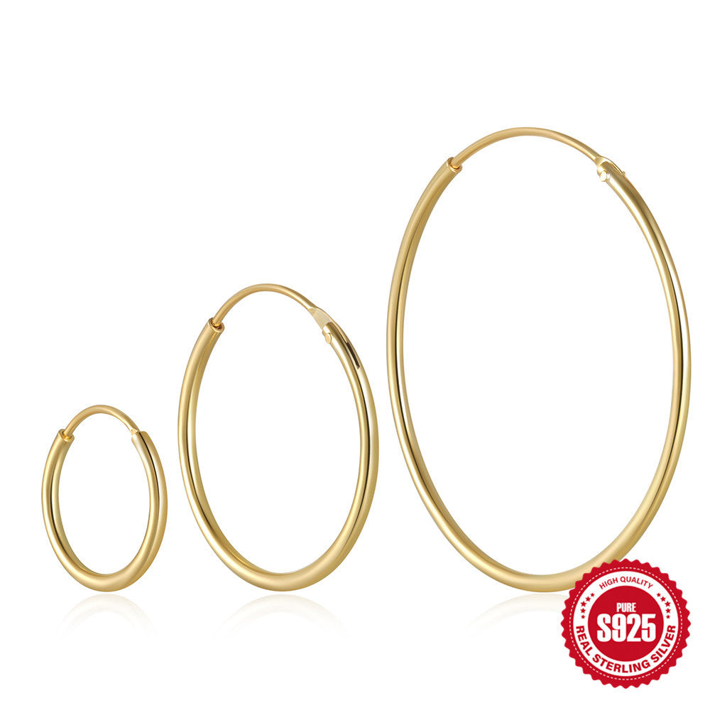 925 Sterling Silver Minimalist Smooth-Finish Earring Set In Multiple Sizes