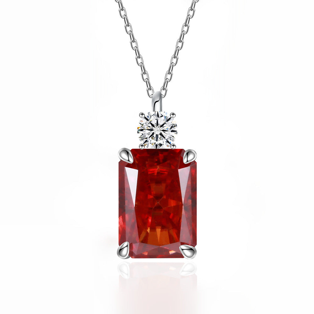 Deep Tanzanite Rectangular Necklace With Ice-Flower Cut High-Carbon Diamond Pendant