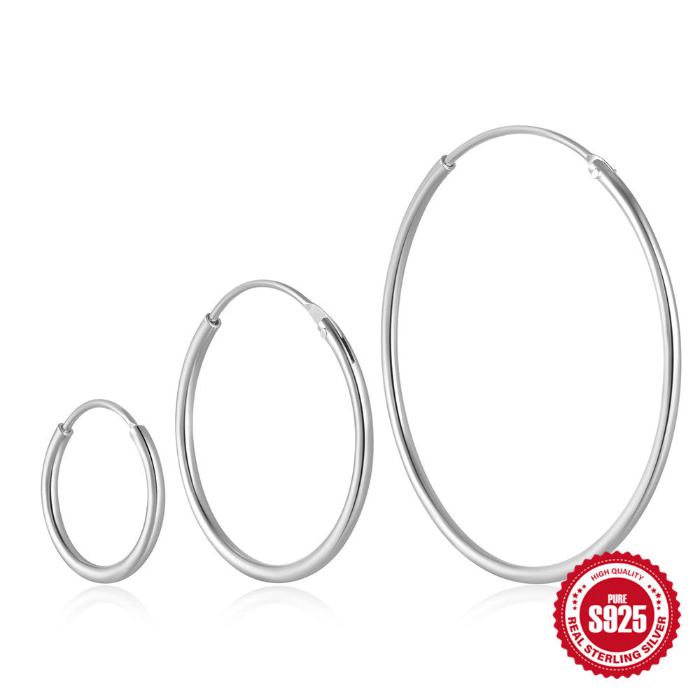 925 Sterling Silver Minimalist Smooth-Finish Earring Set In Multiple Sizes