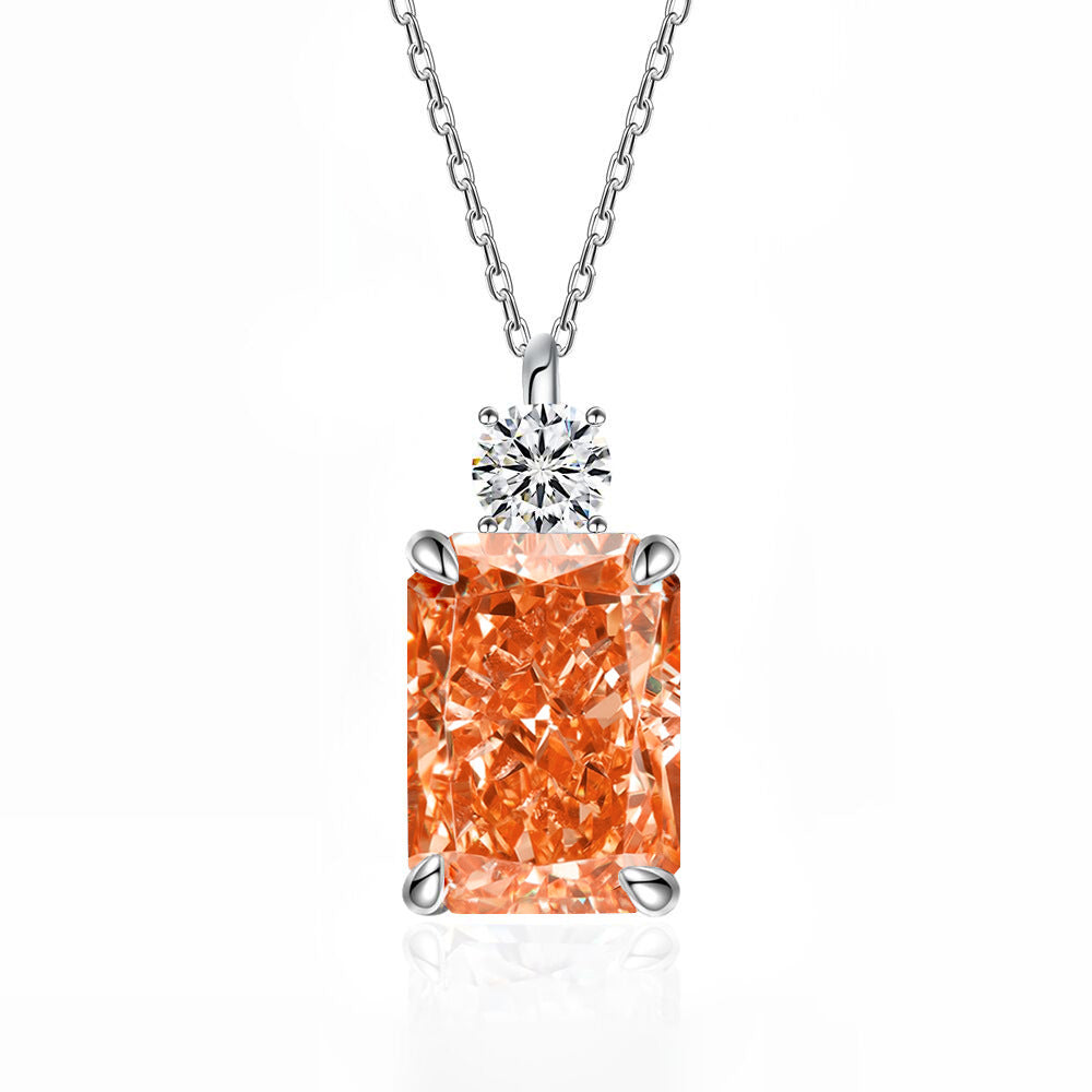 Deep Tanzanite Rectangular Necklace With Ice-Flower Cut High-Carbon Diamond Pendant