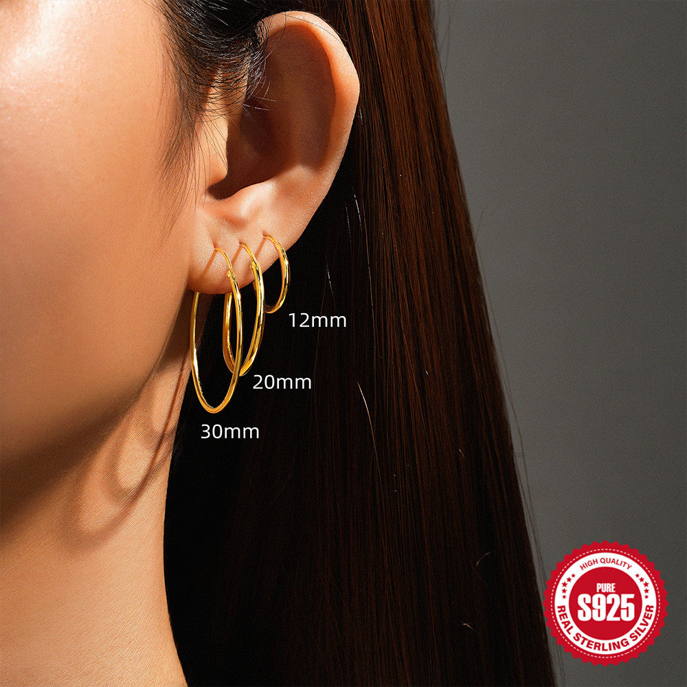 925 Sterling Silver Minimalist Smooth-Finish Earring Set In Multiple Sizes