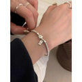Simple Sterling Silver Small Plate Wrapped With Cat And Fish Eating Bracelet